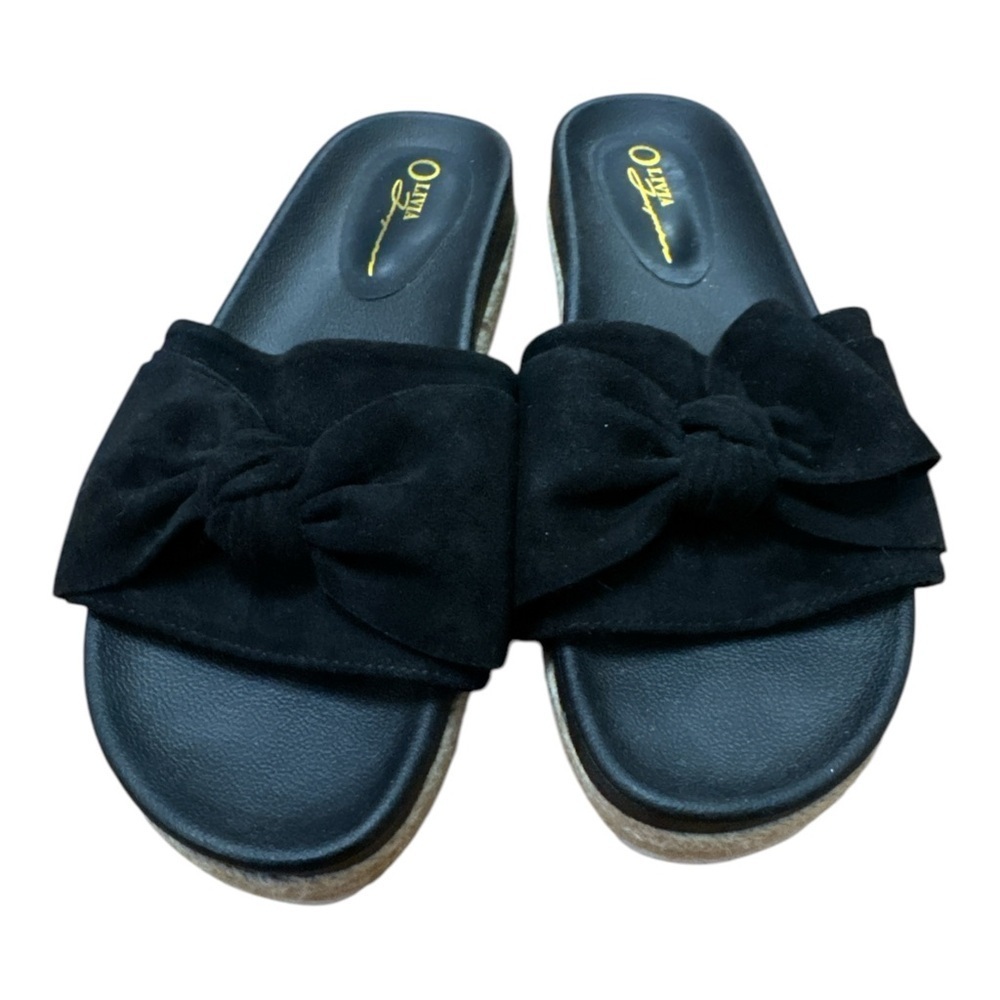 Black Fuzzy Mules with Bow Design